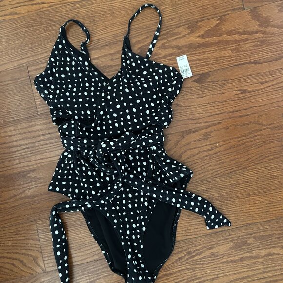 NEW WITH TAGS Aerie Ribbed Wrap One Piece Polka Dot Swimsuit Size XL Size 16 NEW - Picture 4 of 11